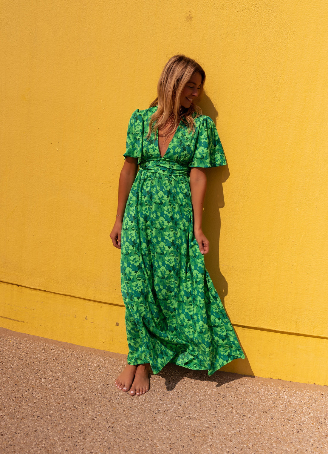 Robe Tiphaine - verte à motifs